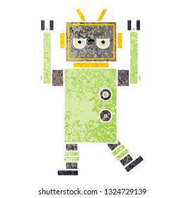 retro illustration style cartoon of a robot