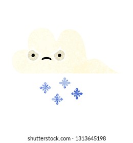 retro illustration style cartoon of a snow cloud