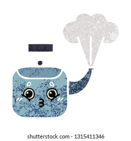 retro illustration style cartoon of a steaming kettle