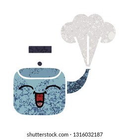 retro illustration style cartoon of a steaming kettle