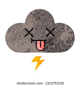 retro illustration style cartoon of a storm cloud