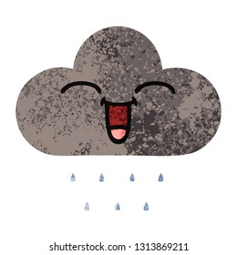 retro illustration style cartoon of a storm rain cloud