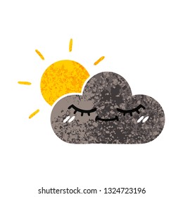 retro illustration style cartoon of a storm cloud and sun