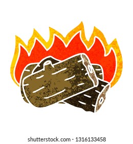retro illustration style quirky cartoon burning log