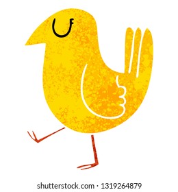 retro illustration style quirky cartoon yellow bird