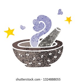 retro illustration style quirky cartoon magic pestle and mortar