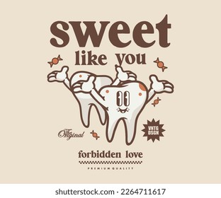 Retro illustration of teeth t shirt design, vector graphic, typographic poster or tshirts street wear and Urban style