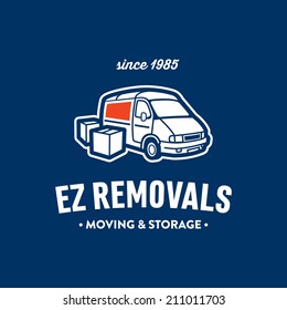 Retro Illustration Of Truck And Boxes, Good For Creating Badge Label Logo For Moving Storage Company Of Express Delivery Service