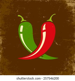 Retro illustration of two chili peppers