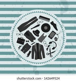 Retro illustration various elements hipster style clothing & accessories