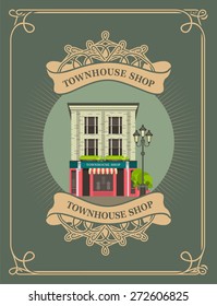  Retro illustration vector composition urban scene in a circular shape and vintage pattern