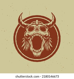 retro illustration of viking skull head