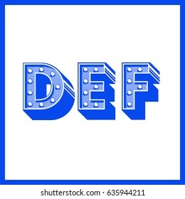 retro incandescent lightbulb typography design vector D,E,F
