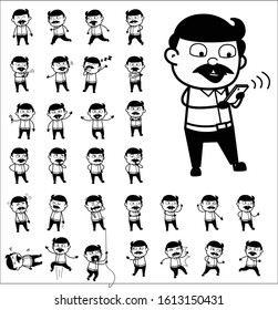 Retro Indian Man Poses - Set of Concepts Vector illustrations