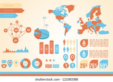 Retro info graphics set. World Map