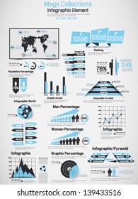 RETRO INFOGRAPHIC DEMOGRAPHIC WORLD MAP ELEMENTS HEAVENLY