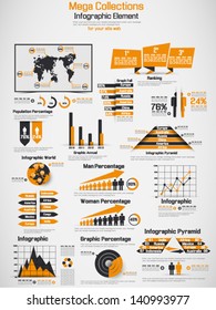 RETRO INFOGRAPHIC DEMOGRAPHIC WORLD MAP ELEMENTS