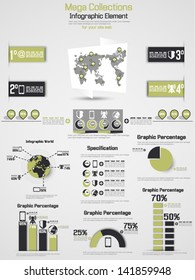 RETRO INFOGRAPHIC DEMOGRAPHIC WORLD MAP ELEMENTS 2 YELLOW