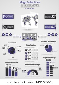 RETRO INFOGRAPHIC DEMOGRAPHIC WORLD MAP ELEMENTS 2 PURPLE