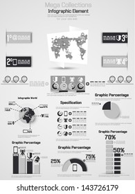 RETRO INFOGRAPHIC DEMOGRAPHIC WORLD MAP ELEMENTS 2 GREY