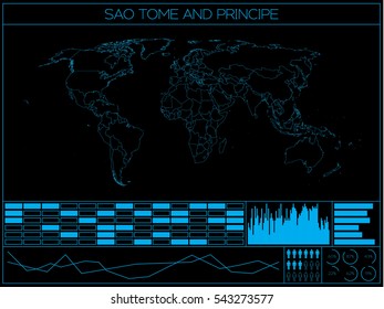 A Retro Infographic Illustration of the country of Sao Tome and Principe