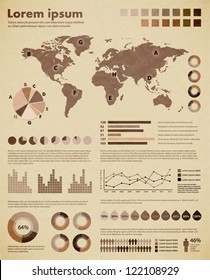 Retro infographic set. World Map and Information Graphics