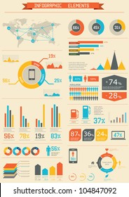 Retro infographics set. World Map and Information Graphics