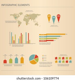 Retro infographics set. World Map and Information Graphics. Vector
