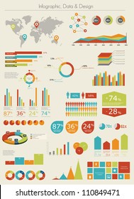 Retro Infographics Set. World Map And Information Graphics