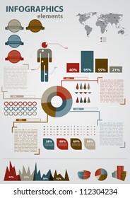 Retro infographics set. World Map and Information Graphics. Presentationdiagramm.