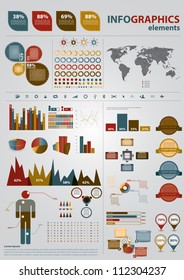 Retro infographics set. World Map and Information Graphics. Presentation diagramm.