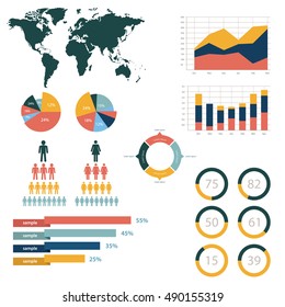 Retro infographics set. World Map and Information Graphics.