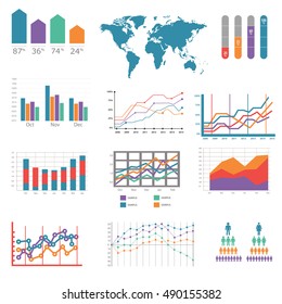 Conjunto de infografías retro. World Map and Information Graphics.