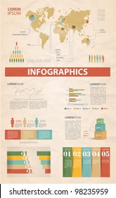 Retro infographics set. World Map and Information Graphics