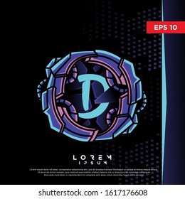 retro initial letter d cyberpunk style logo. modern icon, template design