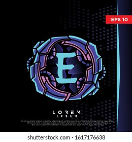 retro initial letter e cyberpunk style logo. modern icon, template design