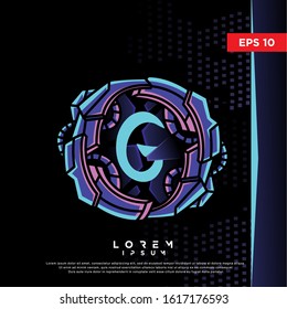retro initial letter g cyberpunk style logo. modern icon, template design