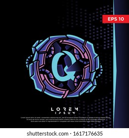 retro initial letter q cyberpunk style logo. modern icon, template design