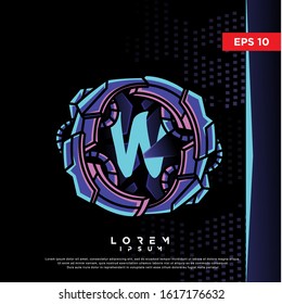 retro initial letter w cyberpunk style logo. modern icon, template design
