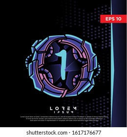 retro initial number 1 cyberpunk style logo. modern icon, template design