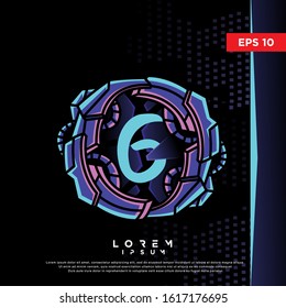 retro initial number 6 cyberpunk style logo. modern icon, template design