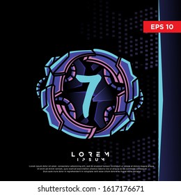 retro initial number 7 cyberpunk style logo. modern icon, template design