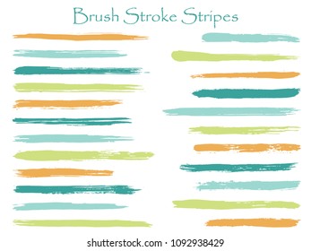 Retro ink brush stroke stripes vector set, teal green horizontal marker or paintbrush lines patch. Hand drawn watercolor paint brushes, smudge strokes collection. Interior colors scheme samples.
