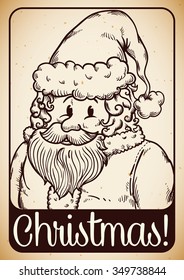 Retro in-line Santa portrait with Christmas message.