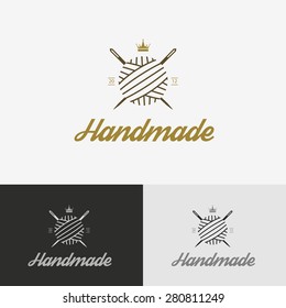 Retro insignias. Vector logo for sewing shop with needle