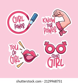 Retro inspirational girl power slogan print. Colorful cute calligraphy text illustration for stickers, banners and t-shirt. Vector Illustration