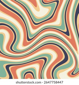 Ein retro-inspirierter abstrakter Hintergrund mit fließenden, mehrfarbigen psychedelischen Wirbeln.