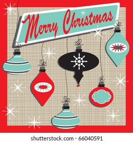 Retro Inspired Christmas Card With Cute Ornaments