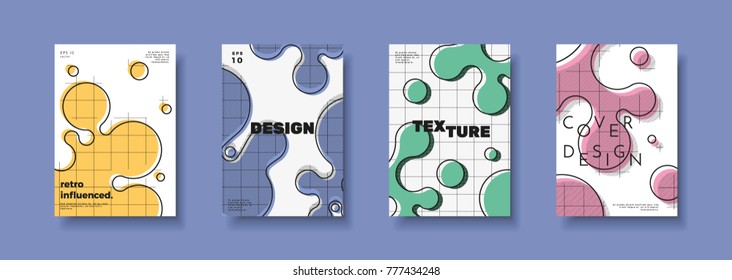 Retro inspired cover design. Textured background. Abstract geometry shapes. Use for posters, banners, flyers. 