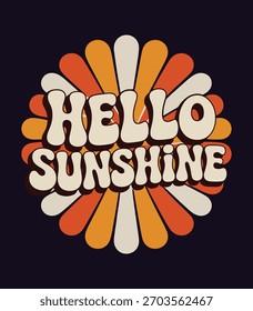 ein retro-inspiriertes hallo sunshine design mit blumenblättern in orange und creme auf dunklem hintergrund